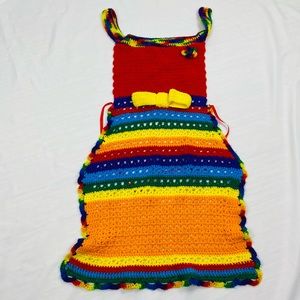 Full Apron Vintage Hand crochet rainbow multi color